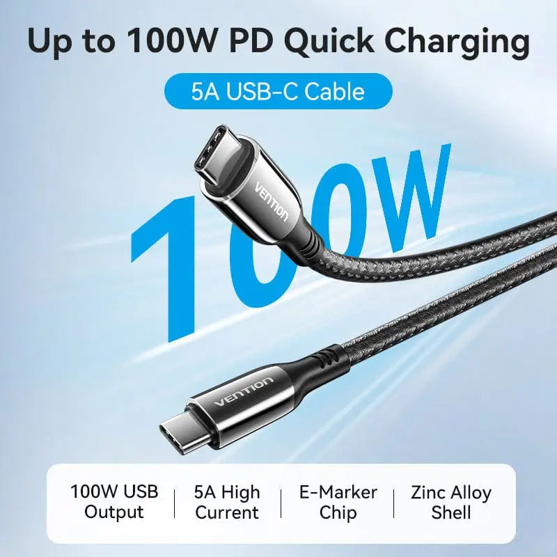 Vention Cotton Braided USB 2.0 C Male to C Male 5A Cable Zinc Alloy Type - Vention