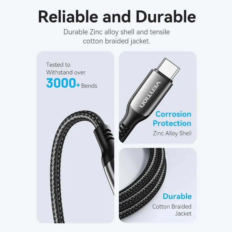 Vention Cotton Braided USB 2.0 C Male to C Male 5A Cable Zinc Alloy Type - Vention