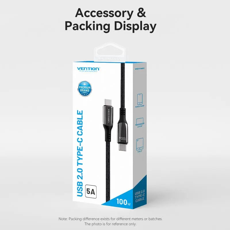 Vention Cotton Braided USB 2.0 C Male to C Male 5A Cable Zinc Alloy Type - Vention