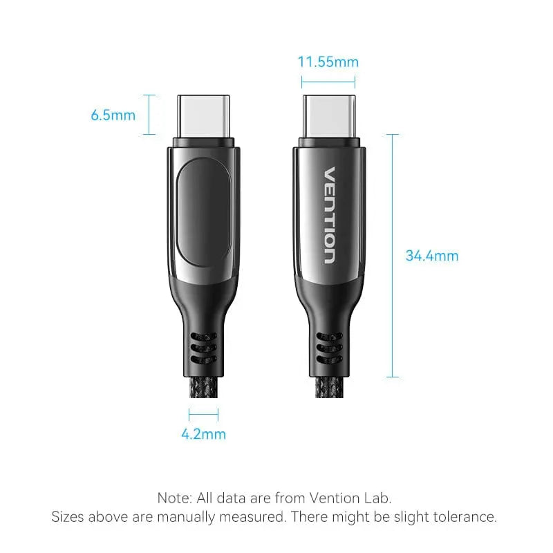 Vention Cotton Braided USB 2.0 C Male to C Male 5A Cable With LED Display Zinc Alloy Type - Vention