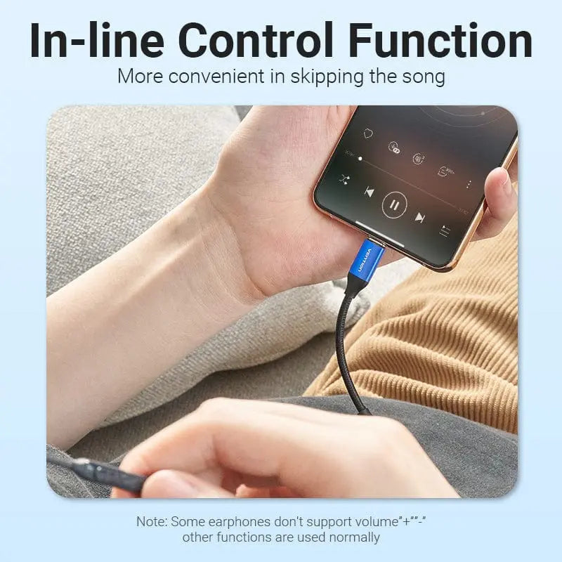 Cotton Braided USB-C Male to 3.5mm Female Audio Cable(DAC) 0.1M Blue Aluminum Alloy Type - Vention