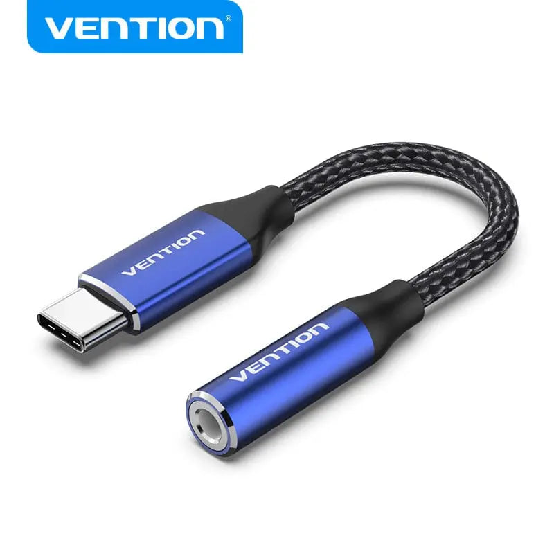 Cotton Braided USB-C Male to 3.5mm Female Audio Cable(DAC) 0.1M Blue Aluminum Alloy Type - Vention