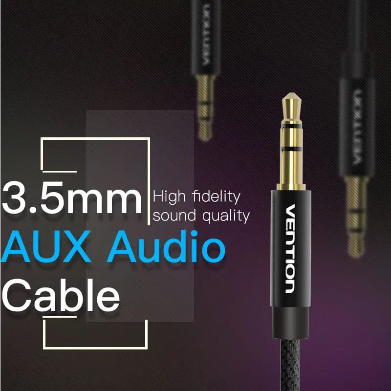 Vention Fabric Braided 3.5mm Male to Male Audio Cable Black Metal Type - Vention