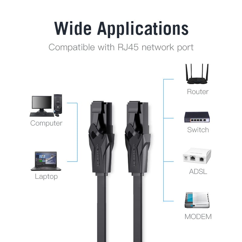 VENTION Flat Cat.6 UTP Patch Cable Black