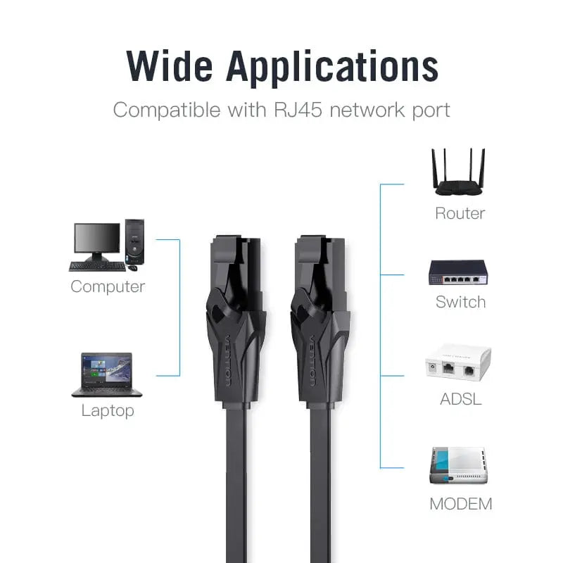 Vention Flat Cat.6 UTP Patch Cable Black - Vention