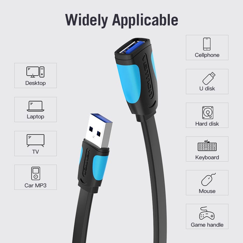 Vention Flat USB3.0 Extension Cable for laoptop computer TV Car MP3