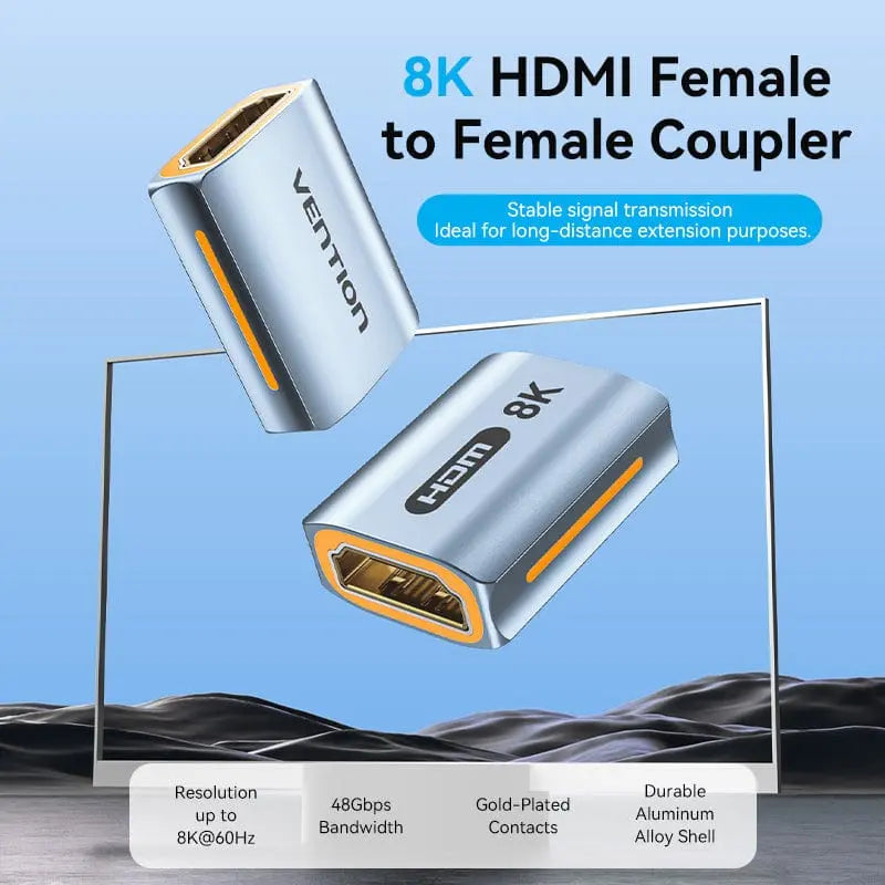 Vention HDMI™-A Female to Female 8K Adapter Gray Aluminum Alloy Type - Vention