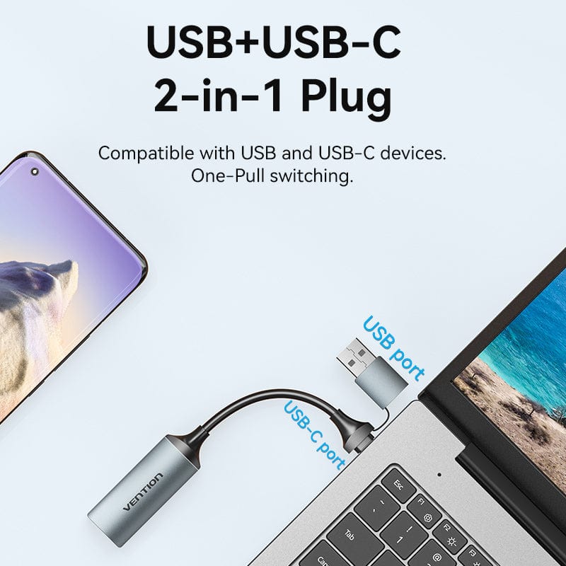 Vention HDMI-A to USB-C/USB-A Video Capture Card for computer PC Laptop Tablet phone Switch Xbox PS5/4/3 set-top box