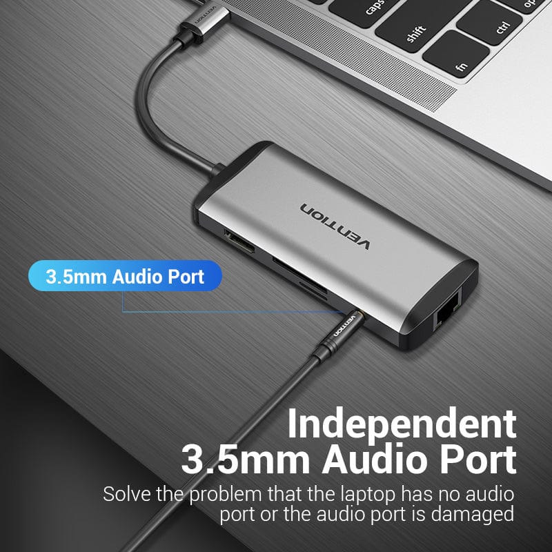 VENTION Multi-function Type-C to HDMI/USB3.0*3/TF/SD/RJ45/3.5mm/PD Docking Station