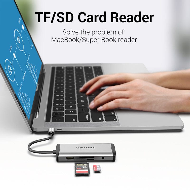 VENTION Multi-function Type-C to HDMI/USB3.0*3/TF/SD/RJ45/3.5mm/PD Docking Station