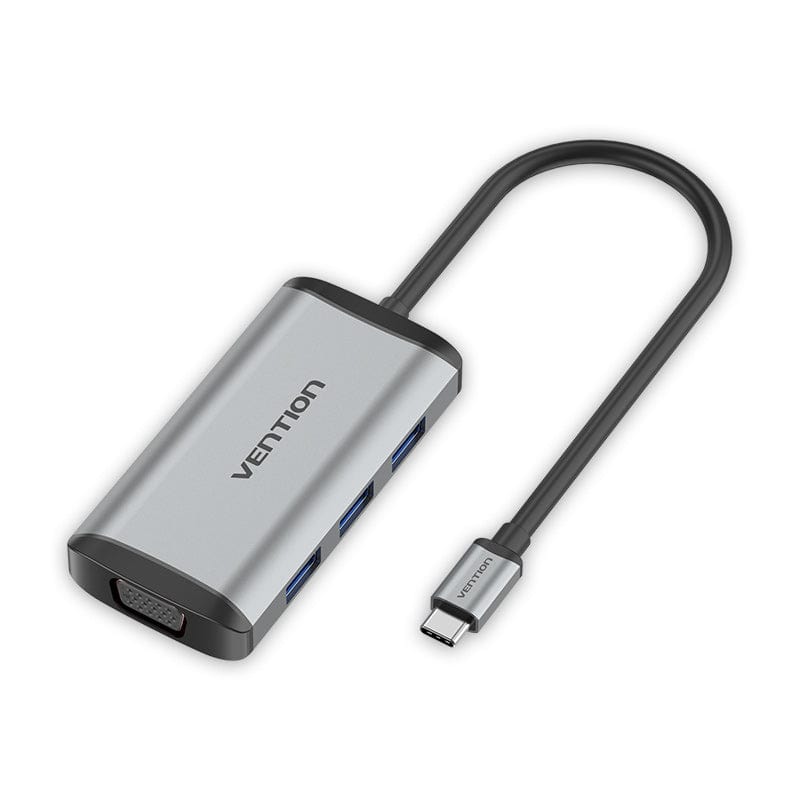 Vention Multi-function USB-C to HDMI/VGA/USB3.0*3/PD Docking Station 0.15M Gray Metal Type