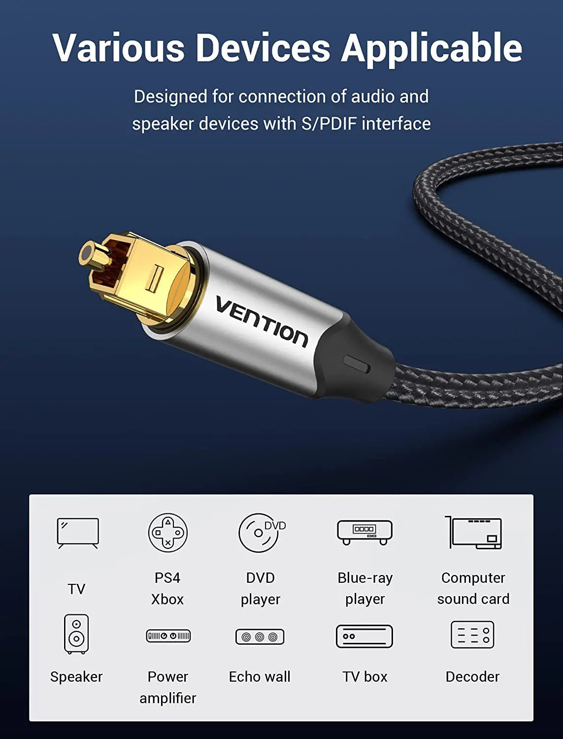 Vention Optical Fiber Audio Cable Aluminum Alloy Type Gray - Vention