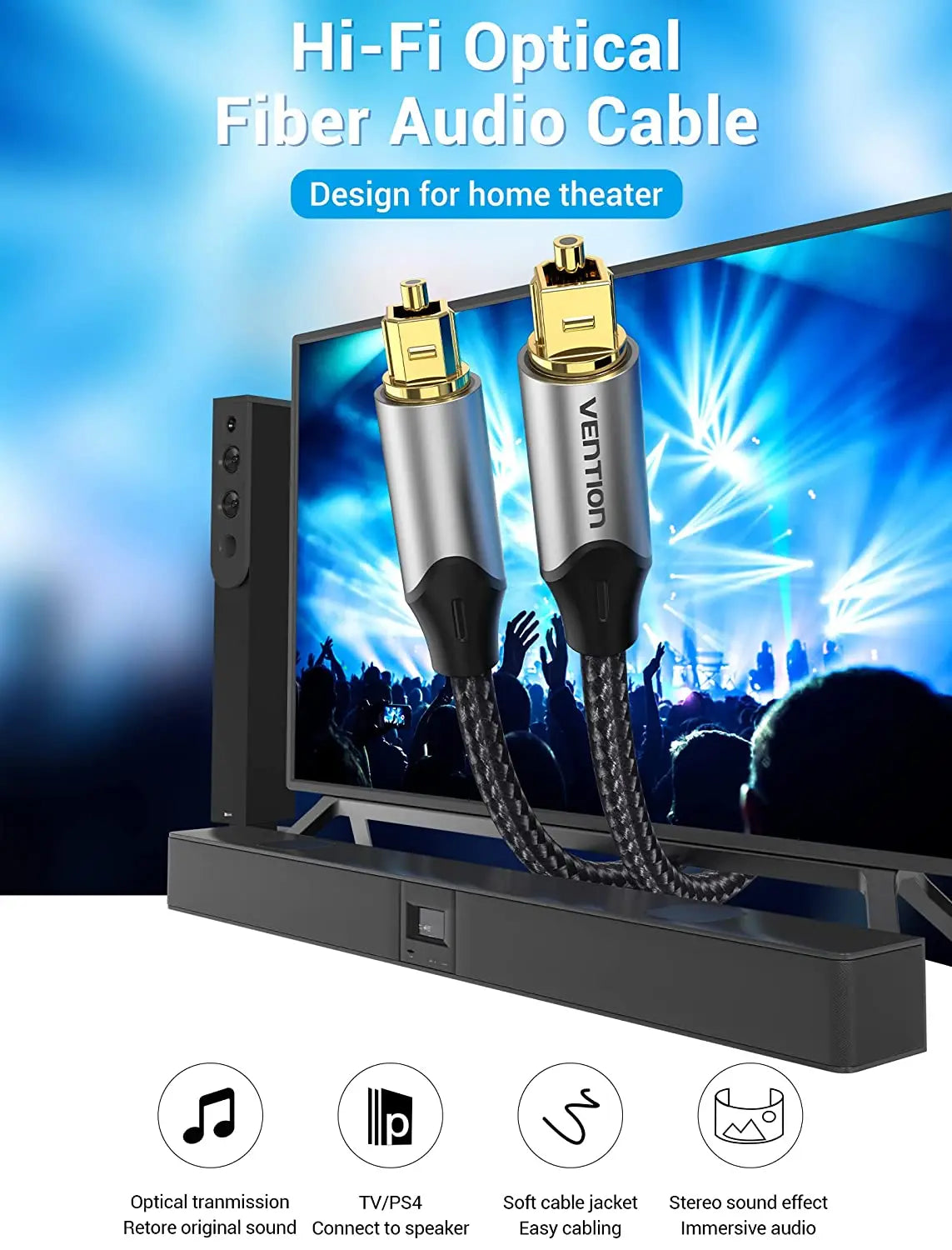 Vention Optical Fiber Audio Cable Aluminum Alloy Type Gray - Vention