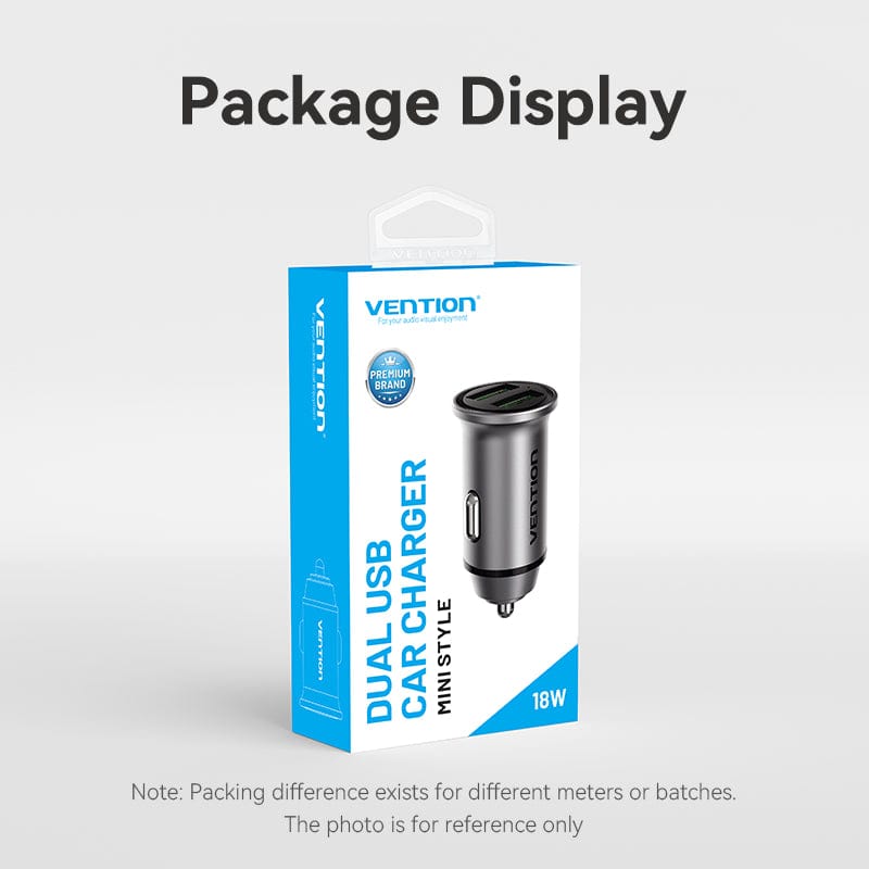 VENTION Two-Port USB A+A(18/18) Car Charger Gray Mini Style Aluminium Alloy Type