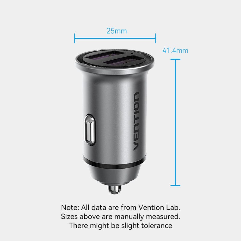 VENTION Two-Port USB A+A(30/30) Car Charger Gray Mini Style Aluminium Alloy Type