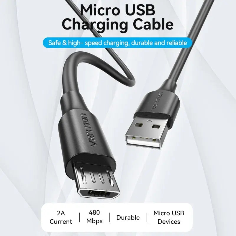 USB 2.0 A Male to Micro-B Male 2A Cable Black/White - Vention