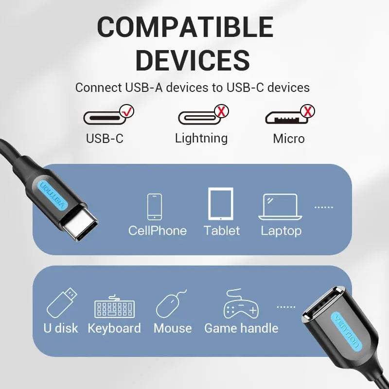 Vention USB 2.0 C Male to A Female OTG cable 0.15M Black PVC Type - Vention