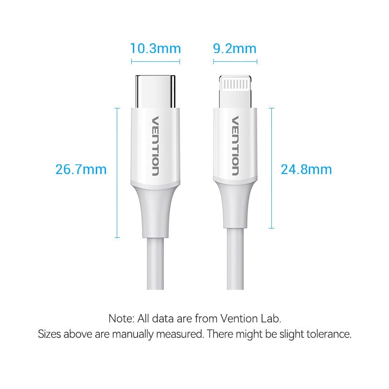 VENTION USB 2.0 C Male to Lightning Male 3A Cable White