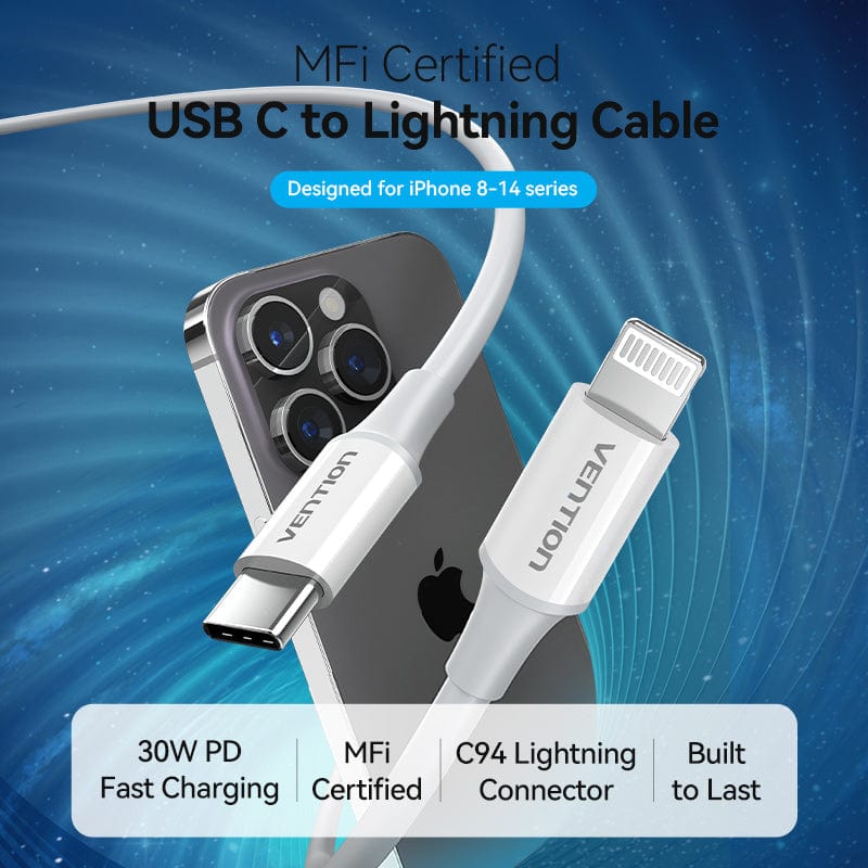 VENTION USB 2.0 C Male to Lightning Male 3A Cable White