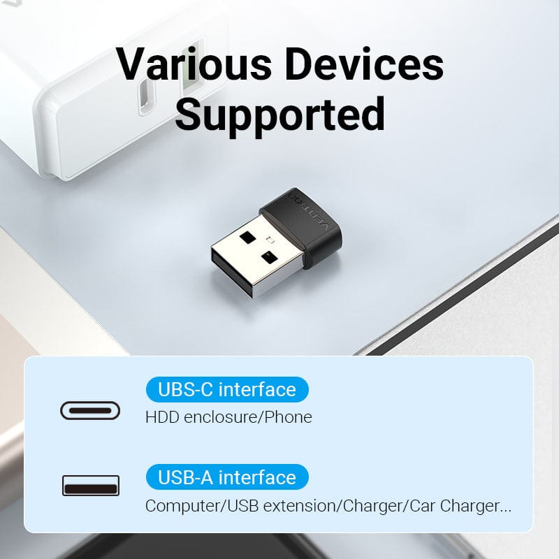 USB 2.0 Male to USB-C Female Adapter Black PVC Type