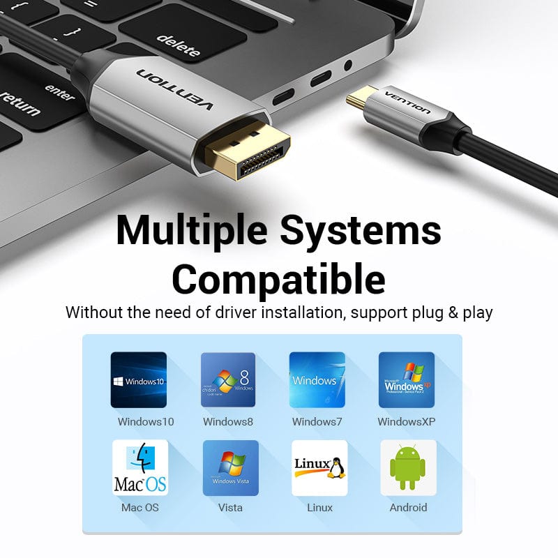 Vention USB-C to DP Cable for Monitor TV Laptop computer Phone