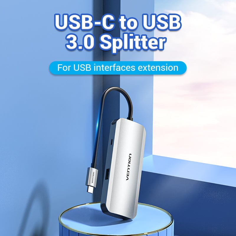 VENTION USB-C to USB 3.0x4/Micro-B Hub 0.15M Gray Aluminum Alloy Type