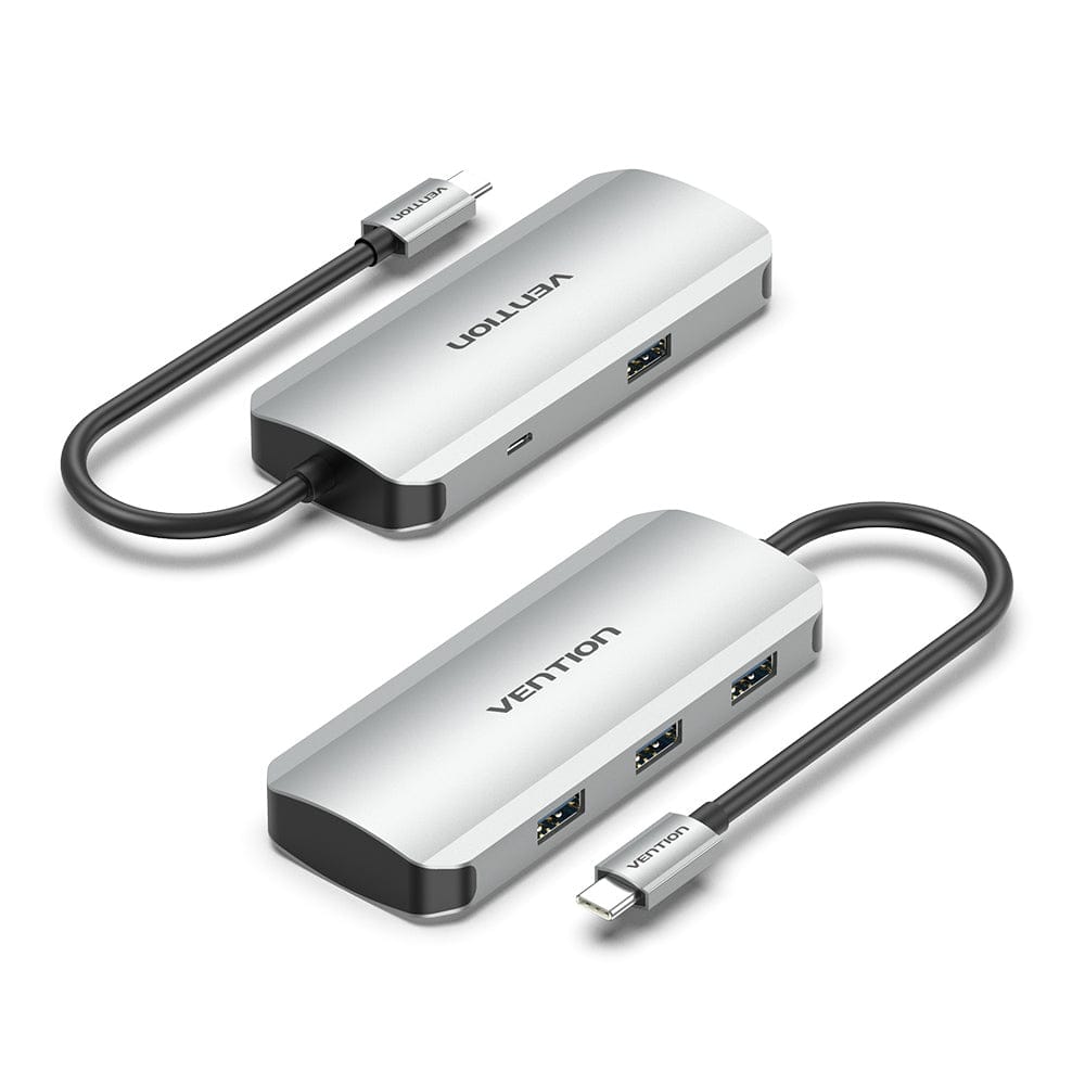 VENTION USB-C to USB 3.0x4/Micro-B Hub 0.15M Gray Aluminum Alloy Type