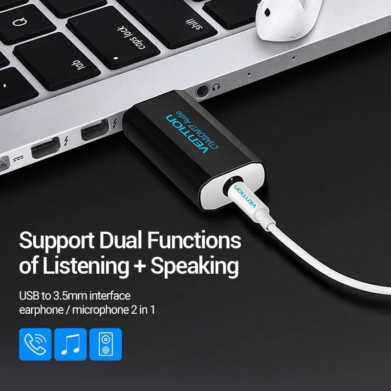 Vention USB External Sound Card Black Metal Type (CTIA) - Vention