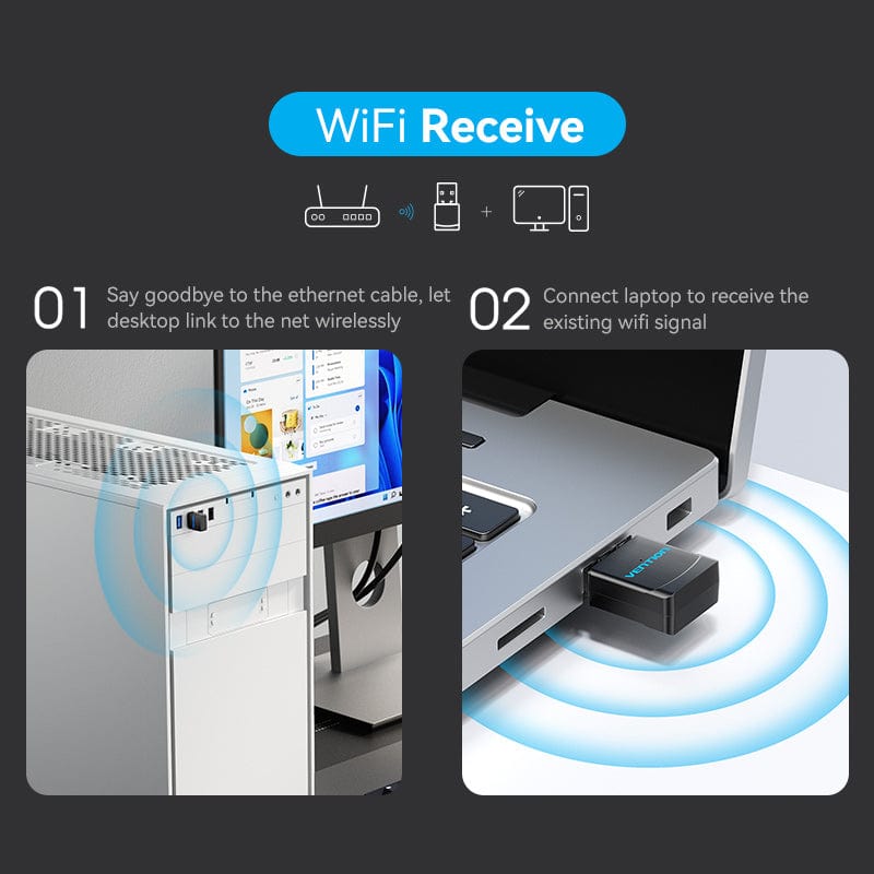 Vention USB Wi-Fi Adapte/USB Wi-Fi Dual Band Adapter 2.4G/5G Black