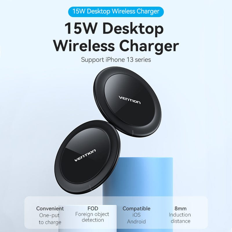 VENTION Wireless Charger 15W Black Mirrored Surface Type