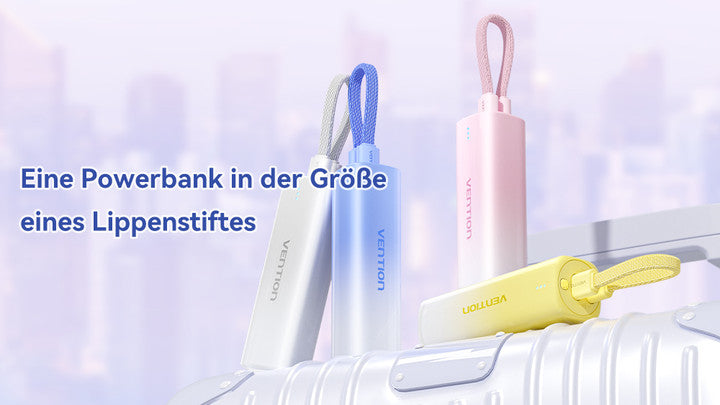 Eine Powerbank in der Größe eines Lippenstiftes