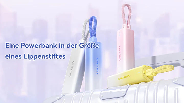 Eine Powerbank in der Größe eines Lippenstiftes