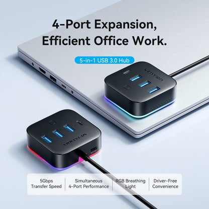 Vention USB 3.0 to USB 3.2 Gen 1 Type-C/USB 3.0*3/USB-C Desk Hub Black