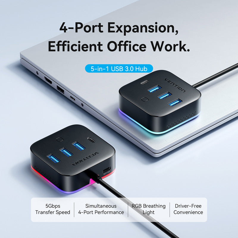 Vention USB 3.0 to USB 3.2 Gen 1 Type-C/USB 3.0*3/USB-C Desk Hub Black