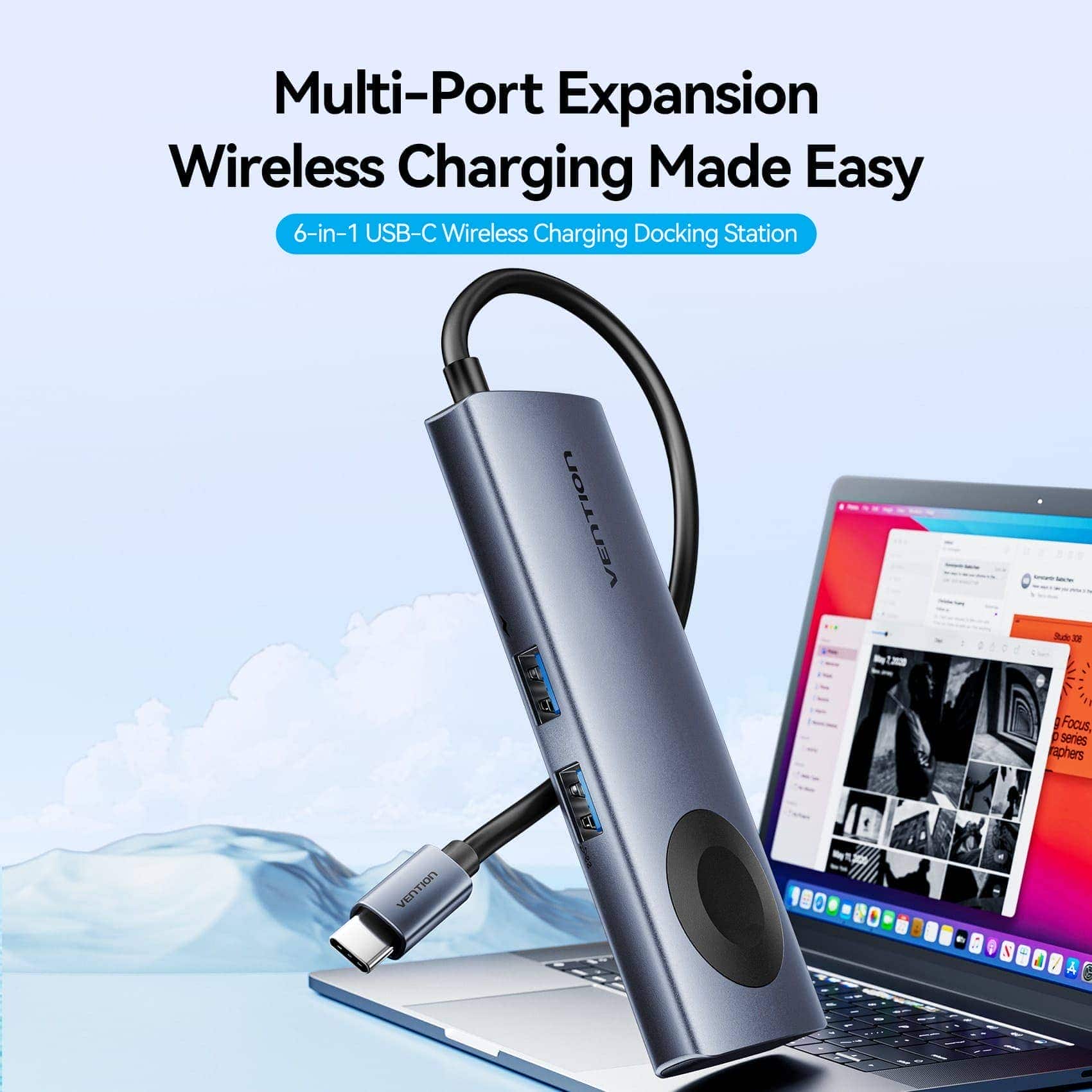 Vention 6-in-1 USB-C Wireless Charging Docking Station
