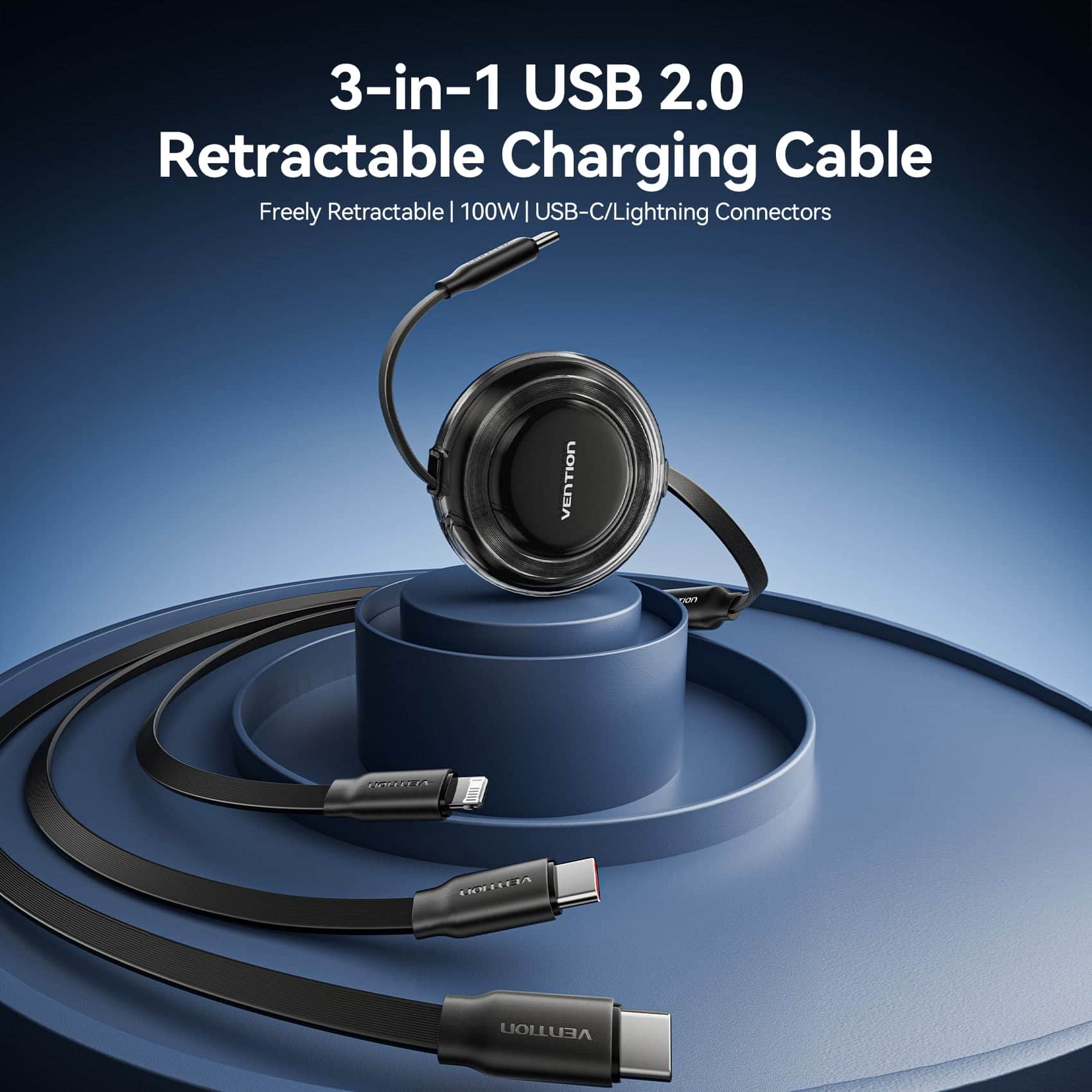 Vention 3-in-1 USB 2.0 Retractable Charging Cable