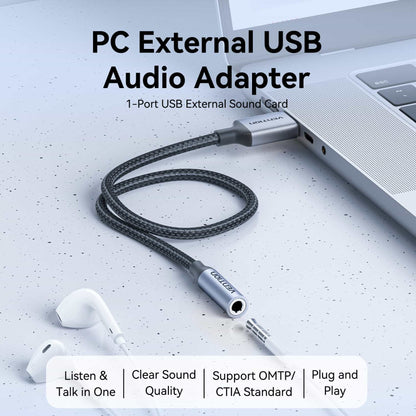 Vention 1 Bağlantı Noktalı USB Harici Ses Kartı 0,25M Gri (OMTP-CTIA)