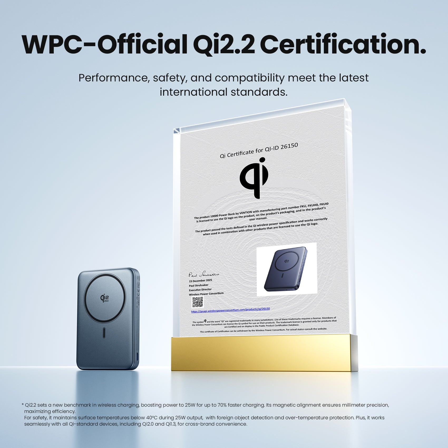 Vention Qi2.2 10000mAh Magnetic Wireless Power Bank (USB-C + USB-C/Wireless) 45W Gray