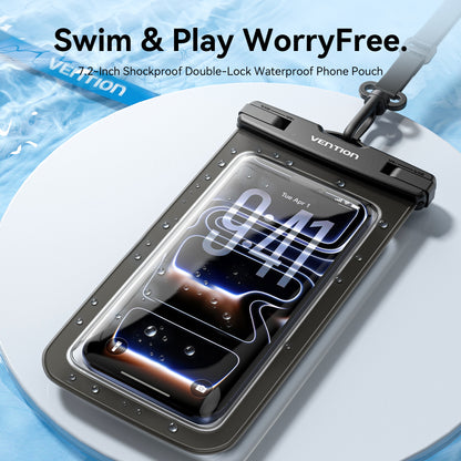 <tc>Vention</tc> Funda transparente impermeable para teléfono de 7,2 pulgadas con cierre de seguridad, color negro.