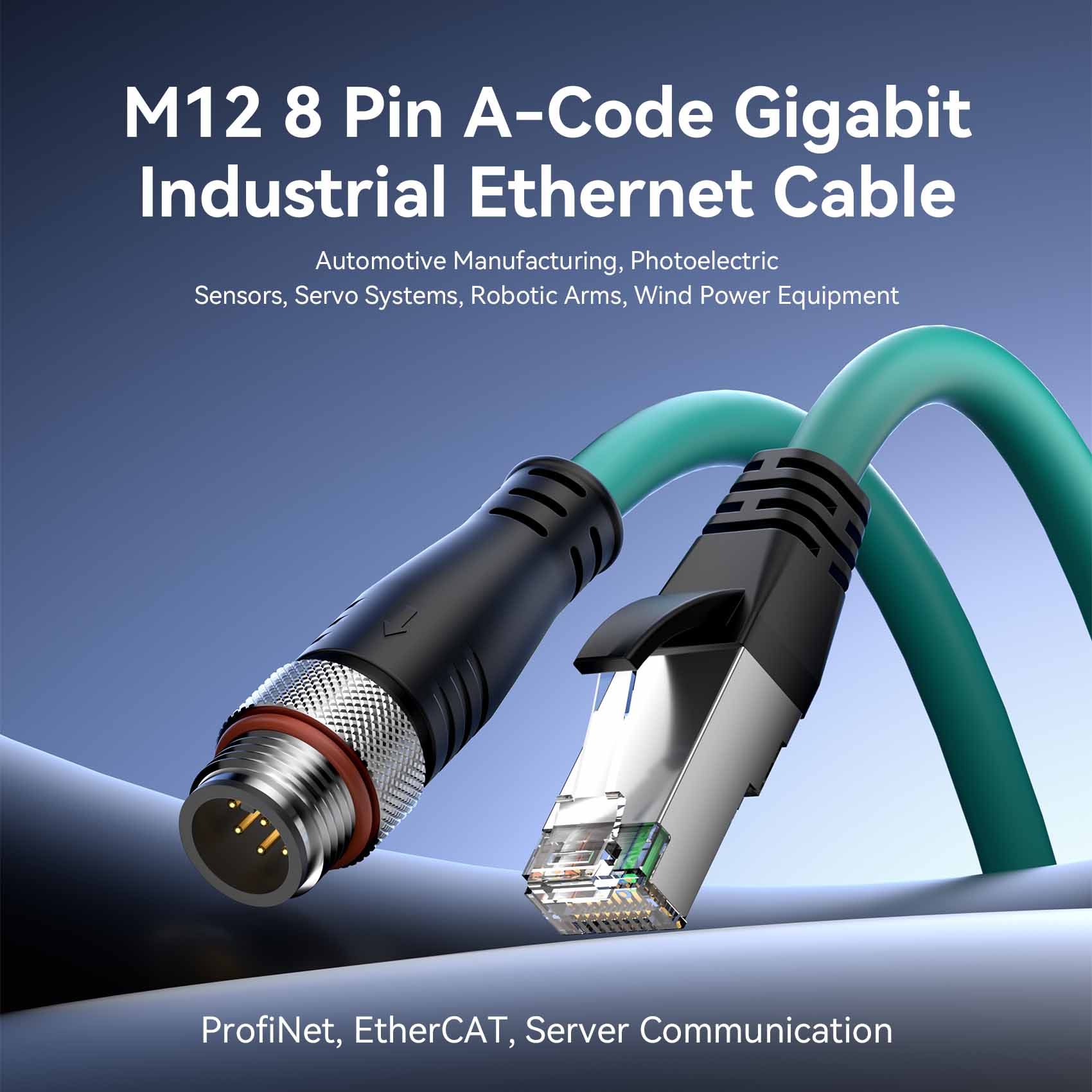 Vention M12 8 Pin A-Code Ethernet Patch Cable