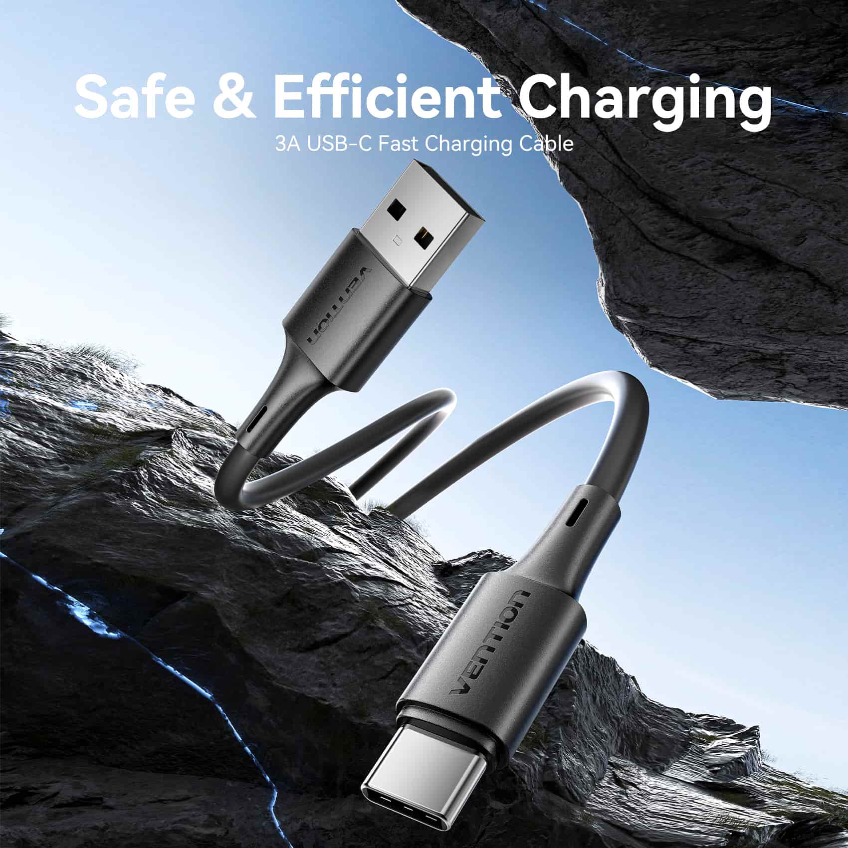 Vention USB 2.0 A Male to C Male 3A Cable 0.25M Black PVC Type