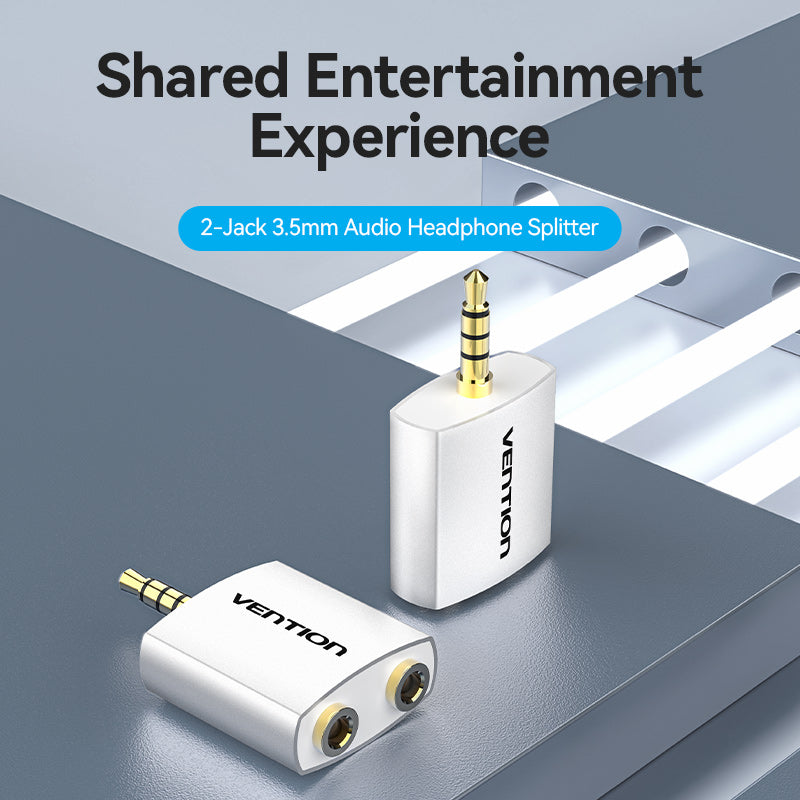 Vention 4 Pole 3.5mm Male to 2*3.5mm Female Audio Adapter Silvery Metal Type