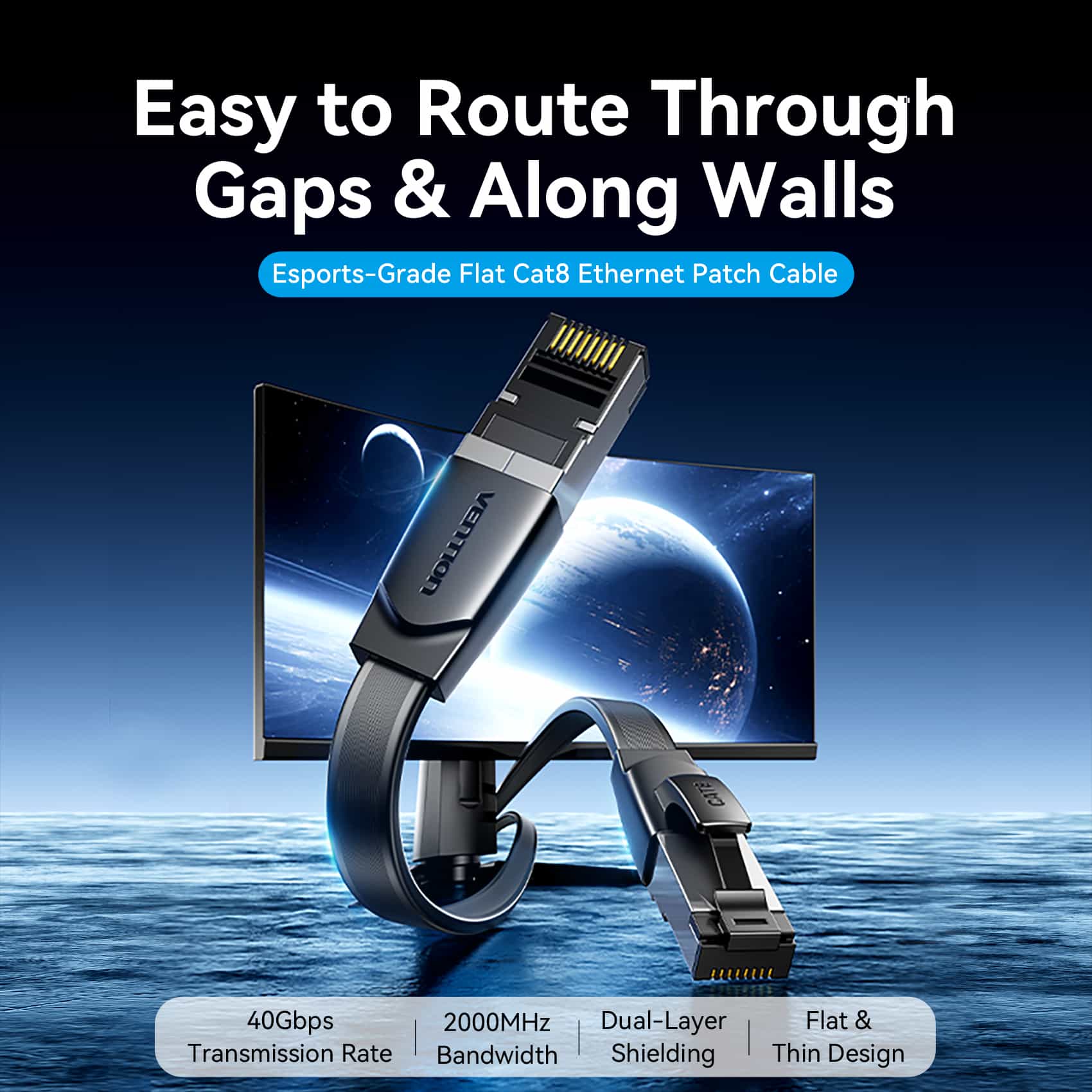 Vention Flat Cat8 Ethernet Patch Cable