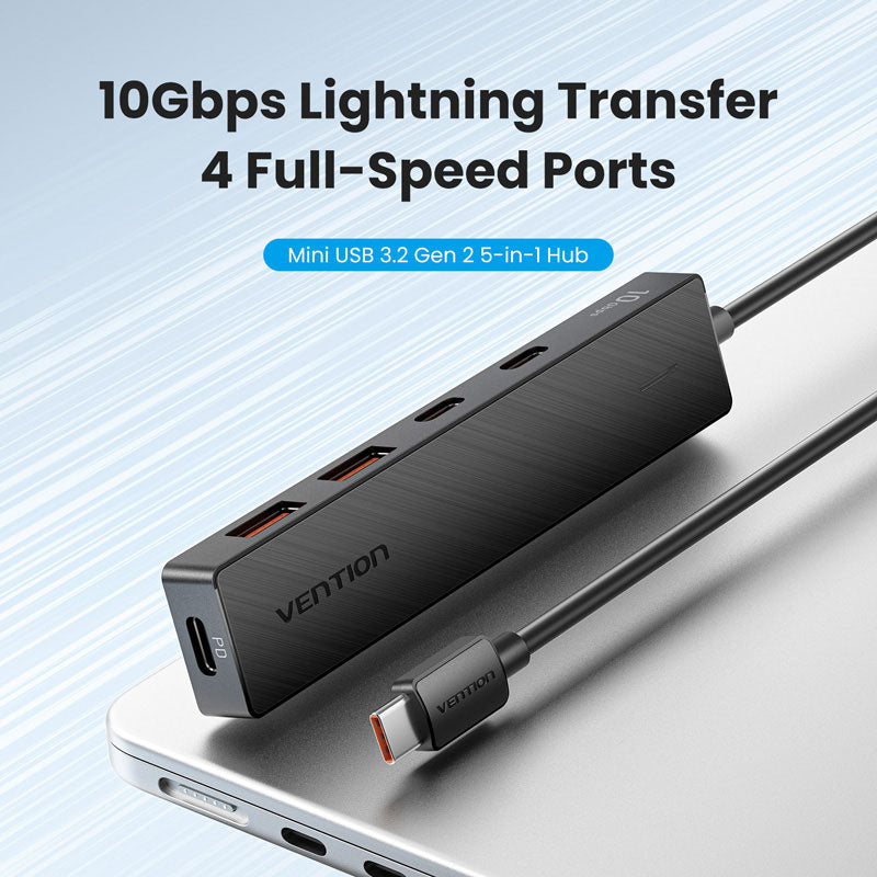 Vention USB-C to USB 3.2 Gen 2 Type-C*2 + USB 3.2 Gen 2 Type-A*2 + PD 10G Hub 0.15M Black