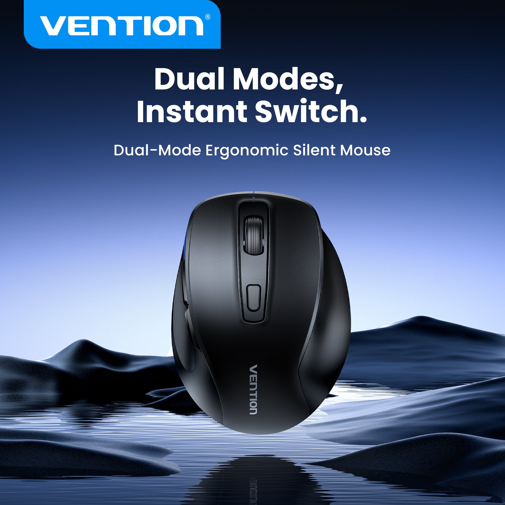 Vention 6-Button 2.4GHz + Bluetooth 5.1 Wireless Ergonomic Mouse Black Silent Type