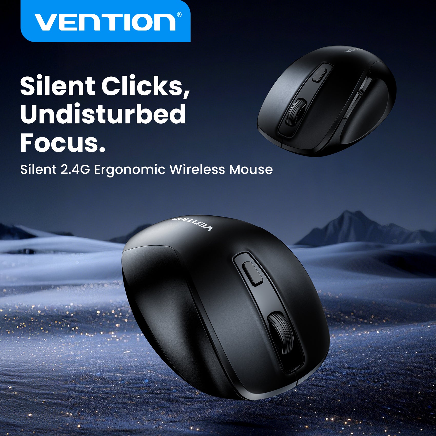 Vention 6-Button 2.4GHz Wireless Ergonomic Mouse Black Silent Type