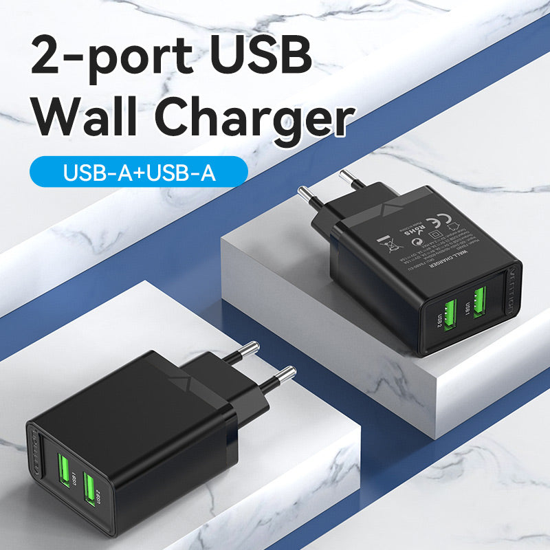 Vention 2-Port  USB(A+A) Wall Charger (18W/18W) EU-Plug