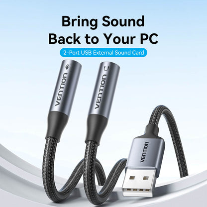 <tc>Vention</tc> Tarjeta de sonido externa USB de 2 puertos, 0,25 m, gris