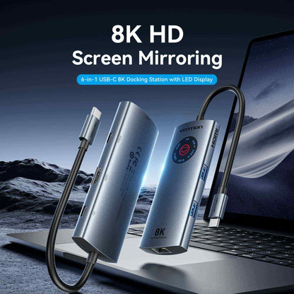 Vention LED Ekranlı 6'sı 1 arada USB-C 8K Bağlantı İstasyonu