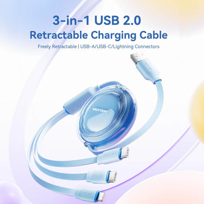 <tc>Vention</tc> Kabel Pengisi Daya USB 2.0 3-in-1 yang Dapat Ditarik